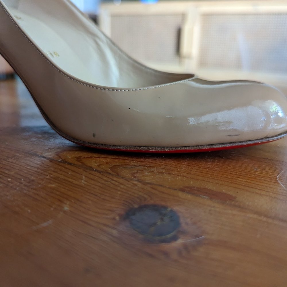 Christian Louboutin Nude Patent Leather Pumps with Red Soles - Picture 10 of 11